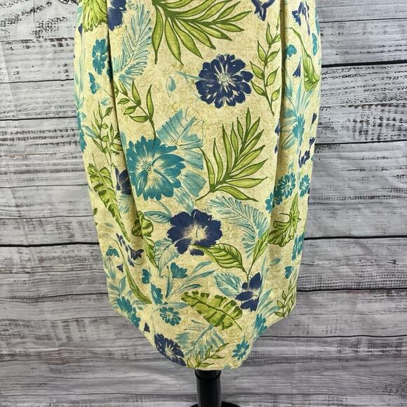 Maggy London Dress size 10 Green Blue Floral Linen Straight Knee Church Wedding - Picture 8 of 12